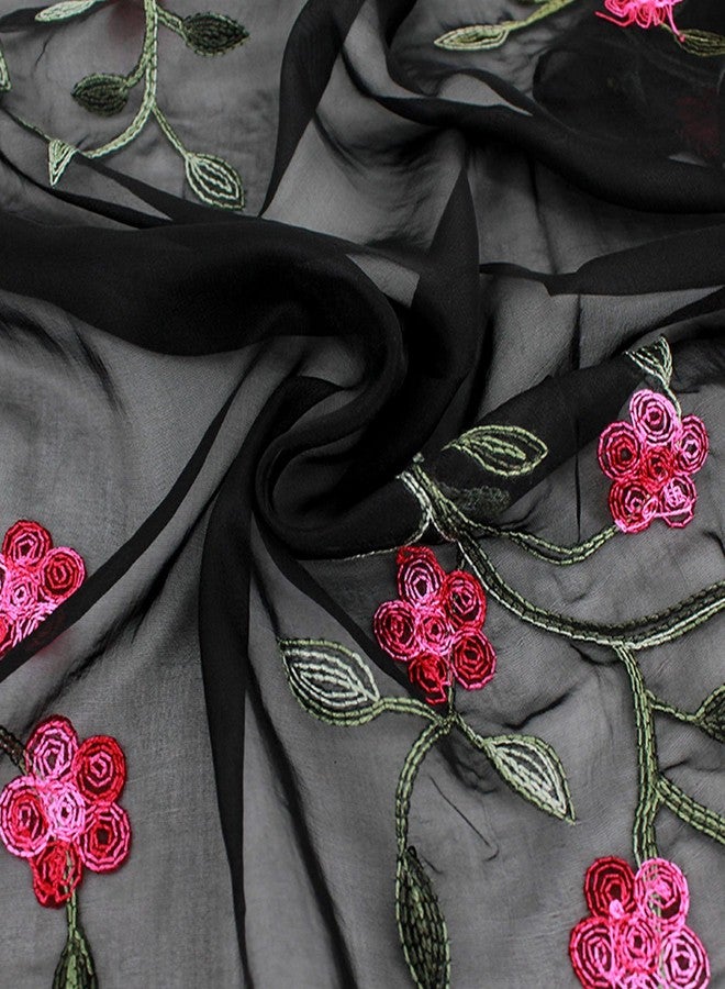 Minache Women Embroidery Chiffon Long Scarf Summer Fall Shawl Wrap Cover up - Image 4